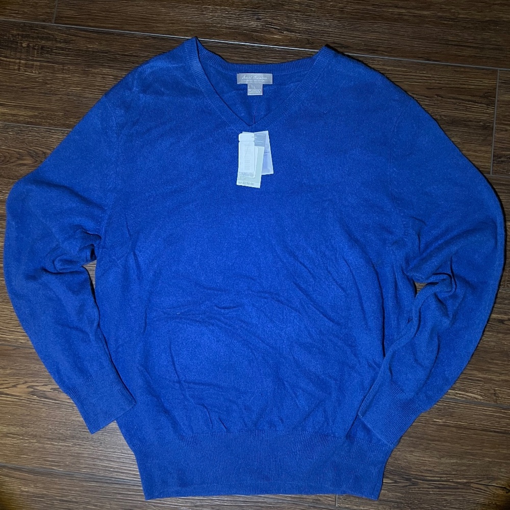 NWT Daniel Cremieux Cashmere Sweater Navy Men’s L V Neck Luxury Knit Classic